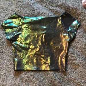 Iridescent Short Sleeve Cropped Rave Top